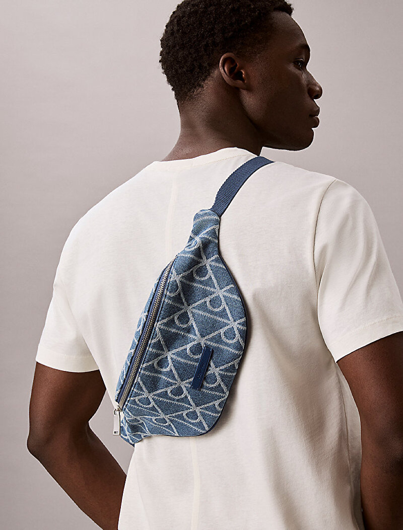 Calvin Klein Mavi Renkli Erkek Emblem Denim Bel Çantası