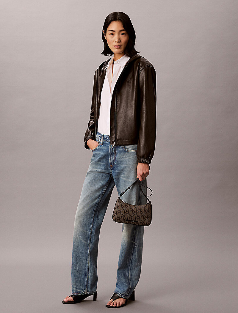 Calvin Klein Bej Renkli Kadın Emblem Jacquard Çapraz Çanta