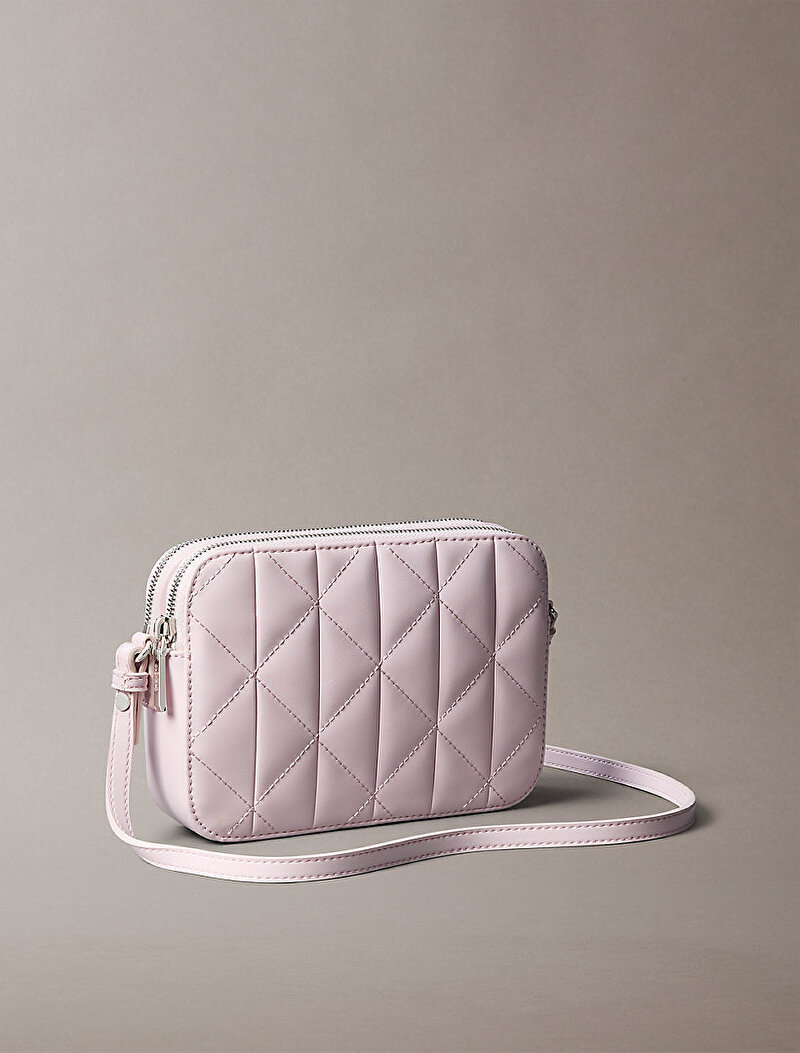 Calvin Klein Pembe Renkli Kadın Quilted Double Zip Çapraz Çanta
