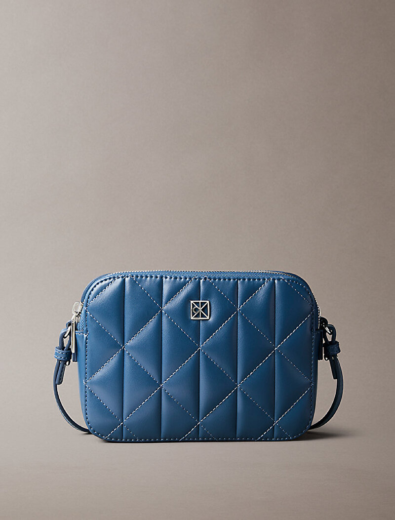 Calvin Klein Mavi Renkli Kadın Quilted Double Zip Çapraz Çanta