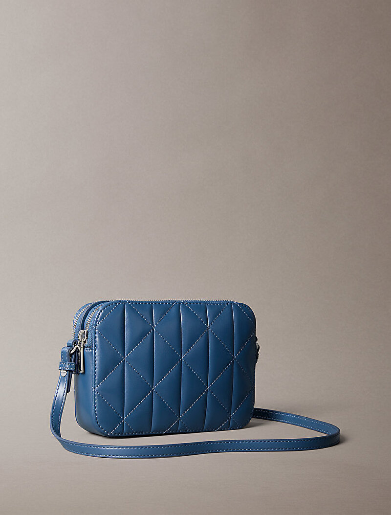 Calvin Klein Mavi Renkli Kadın Quilted Double Zip Çapraz Çanta