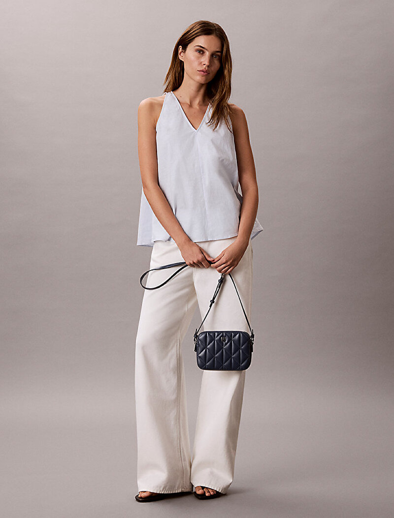 Calvin Klein Mavi Renkli Kadın Quilted Double Zip Çapraz Çanta