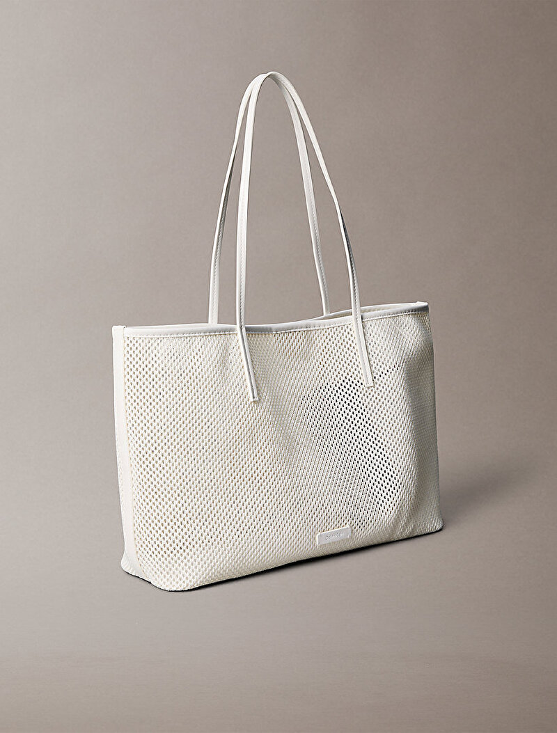 Calvin Klein Beyaz Renkli Kadın Emblem Mesh Tote Çanta