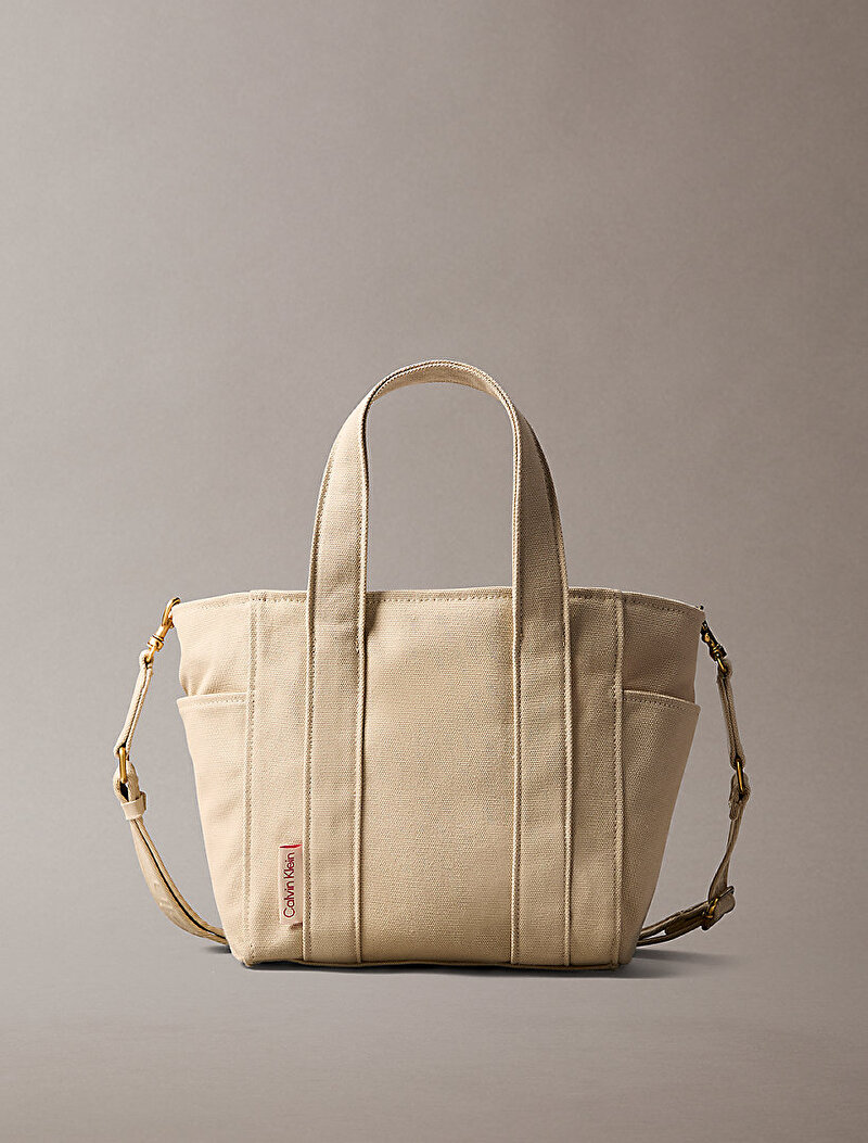 Calvin Klein Bej Renkli Kadın Webbing Strap Canvas Tote Çanta