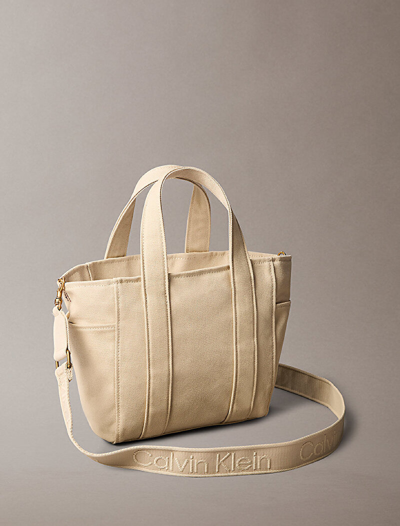Calvin Klein Bej Renkli Kadın Webbing Strap Canvas Tote Çanta