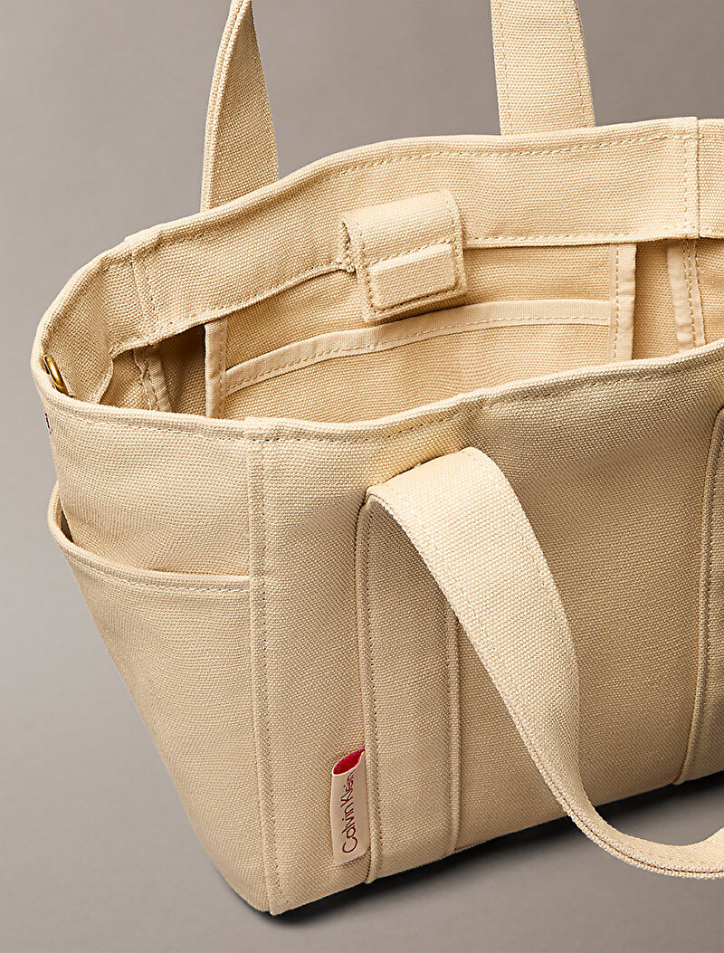 Calvin Klein Bej Renkli Kadın Webbing Strap Canvas Tote Çanta