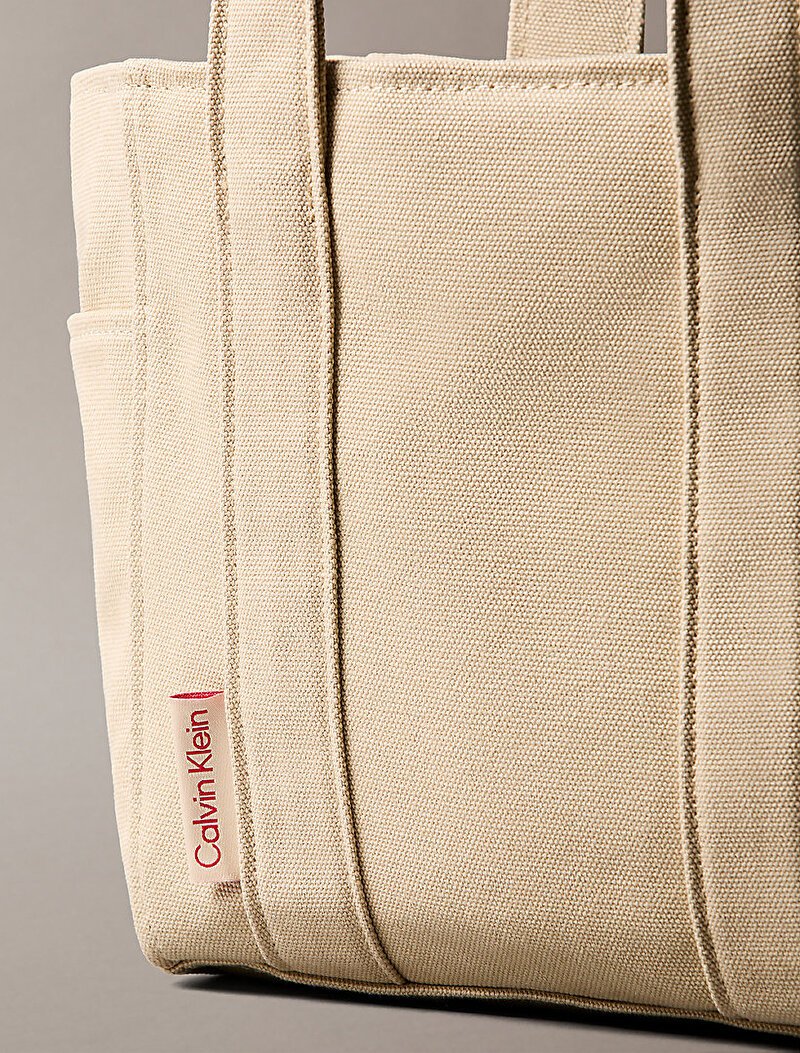 Calvin Klein Bej Renkli Kadın Webbing Strap Canvas Tote Çanta