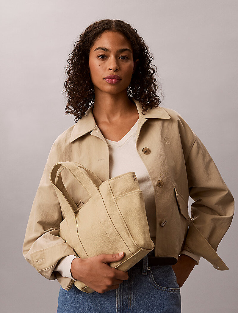 Calvin Klein Bej Renkli Kadın Webbing Strap Canvas Tote Çanta