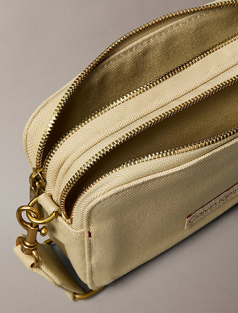 Calvin Klein Bej Renkli Kadın Webbing Strap Canvas Çapraz Çanta