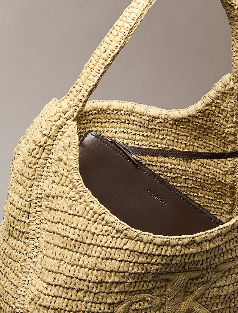 Calvin Klein Bej Renkli Kadın Bold Ck Raffia Omuz Çantası
