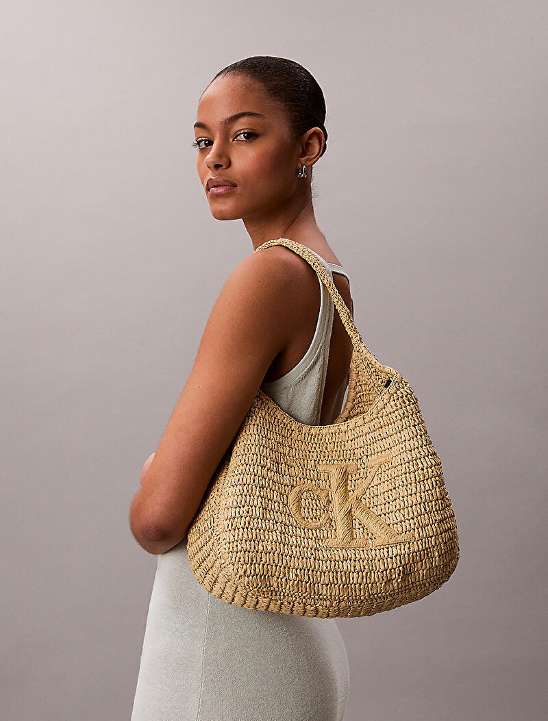 Calvin Klein Bej Renkli Kadın Bold Ck Raffia Omuz Çantası