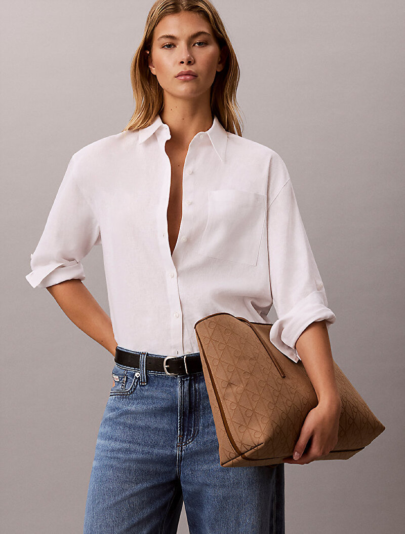 Calvin Klein Bej Renkli Kadın Emblem Trio Jacquard Tote Çanta