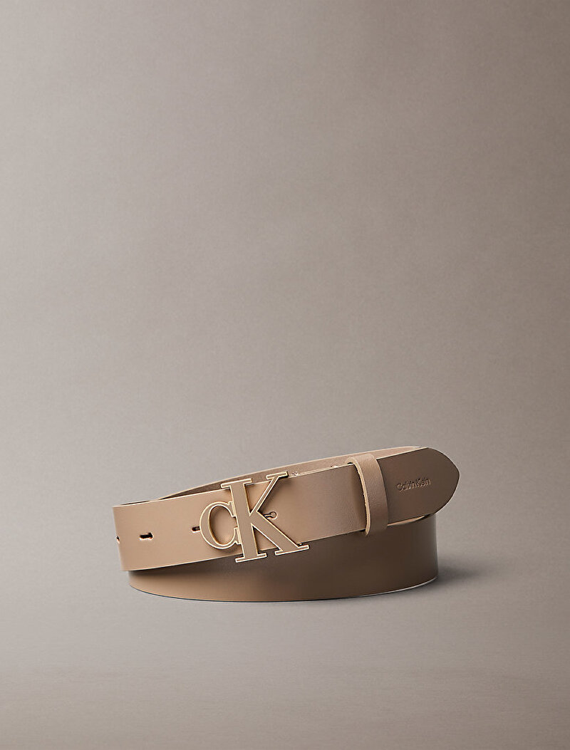 Calvin Klein Bej Renkli Kadın Round Ck Buckle 30mm Kemer