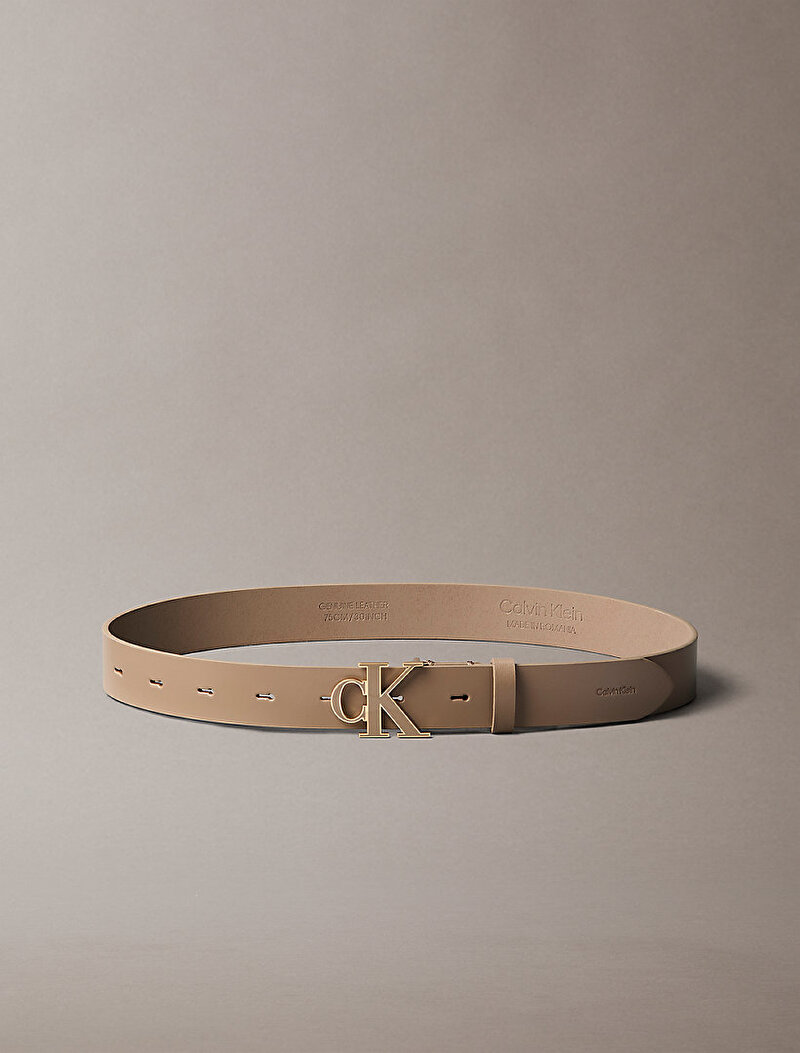 Calvin Klein Bej Renkli Kadın Round Ck Buckle 30mm Kemer
