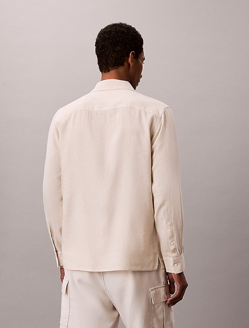 Calvin Klein Beyaz Renkli Erkek Solid Linen Classic Gömlek