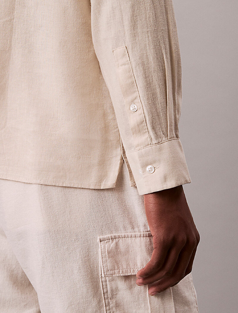 Calvin Klein Beyaz Renkli Erkek Solid Linen Classic Gömlek