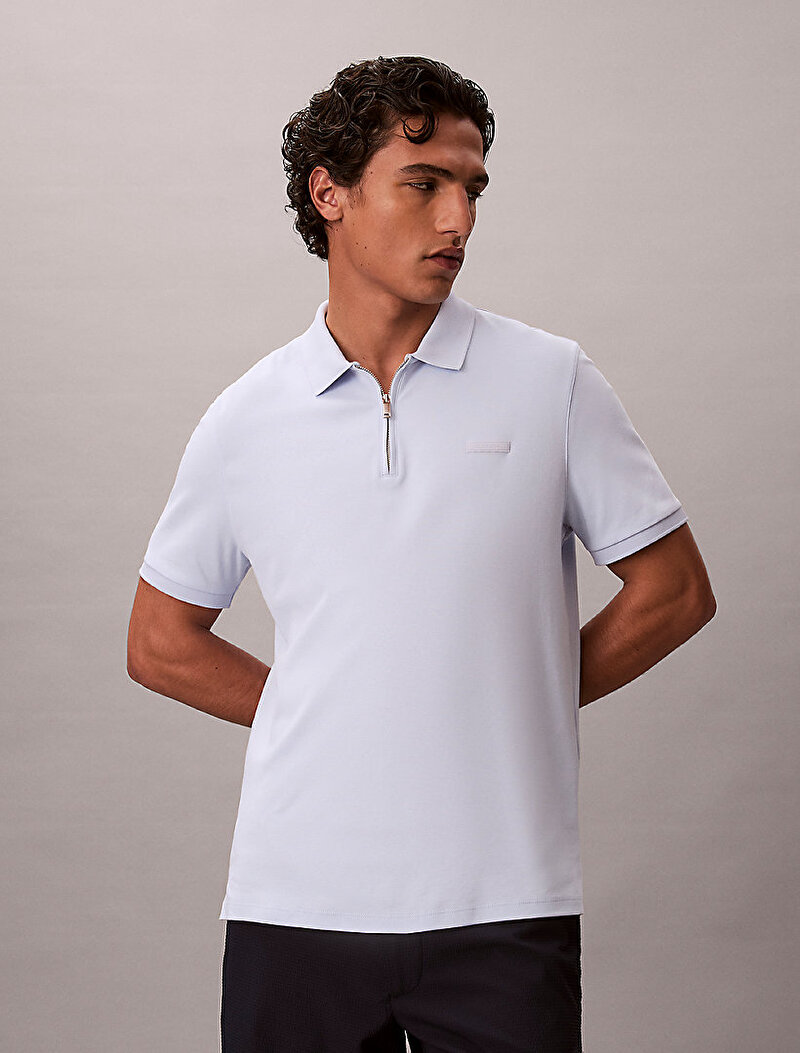 Calvin Klein Mavi Renkli Erkek Slim Supima Zip Polo T-shirt
