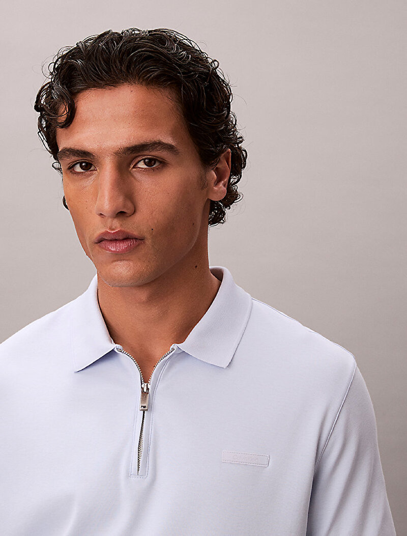 Calvin Klein Mavi Renkli Erkek Slim Supima Zip Polo T-shirt