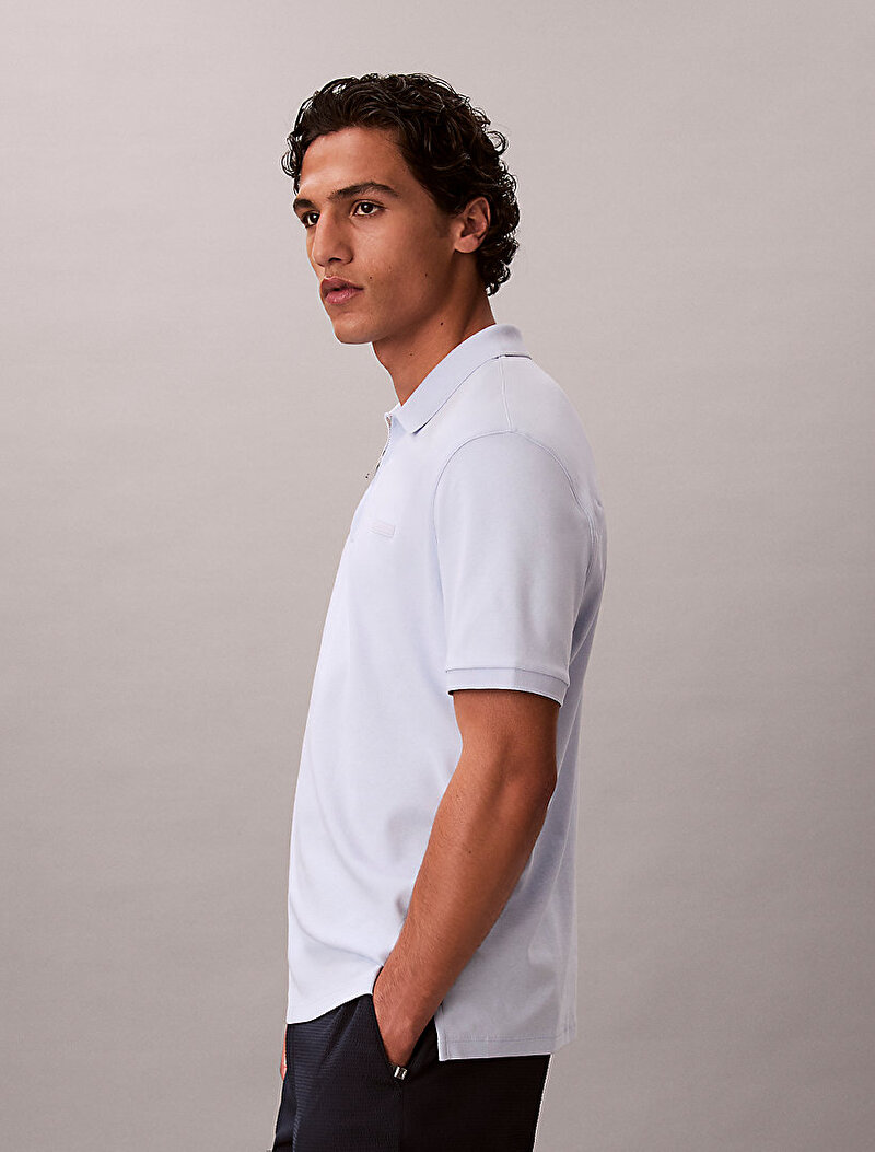 Calvin Klein Mavi Renkli Erkek Slim Supima Zip Polo T-shirt