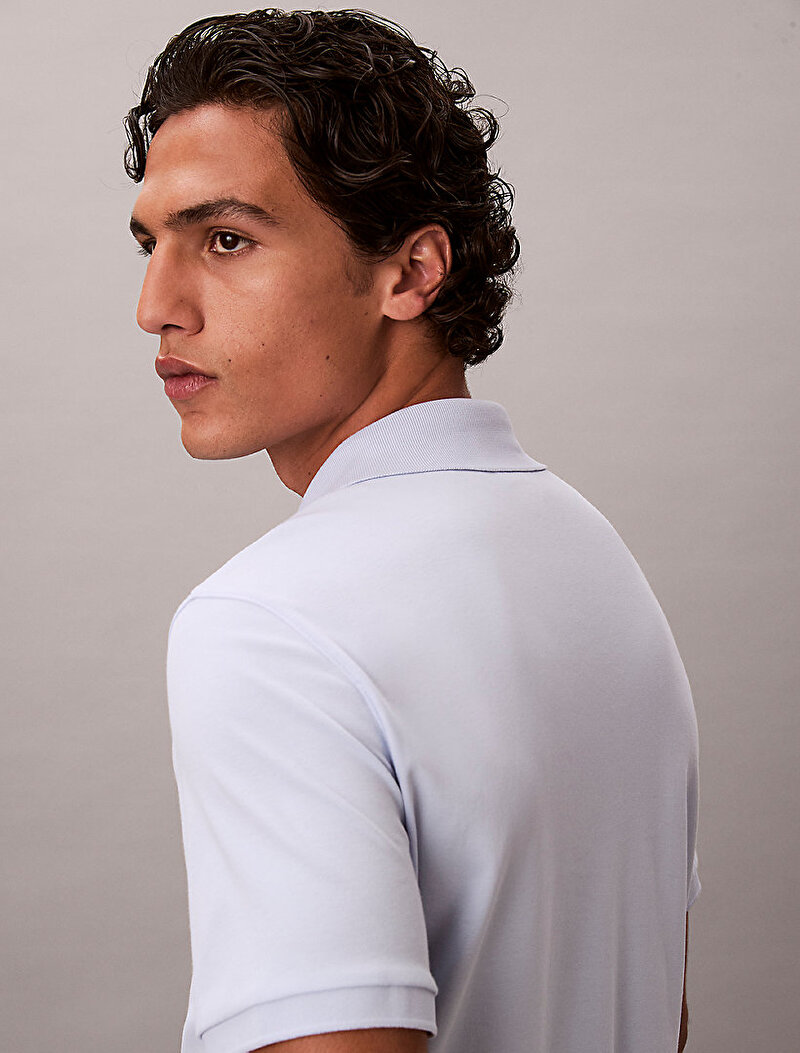 Calvin Klein Mavi Renkli Erkek Slim Supima Zip Polo T-shirt