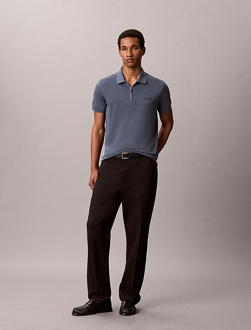 Calvin Klein Gri Renkli Erkek Slim Supima Zip Polo T-shirt