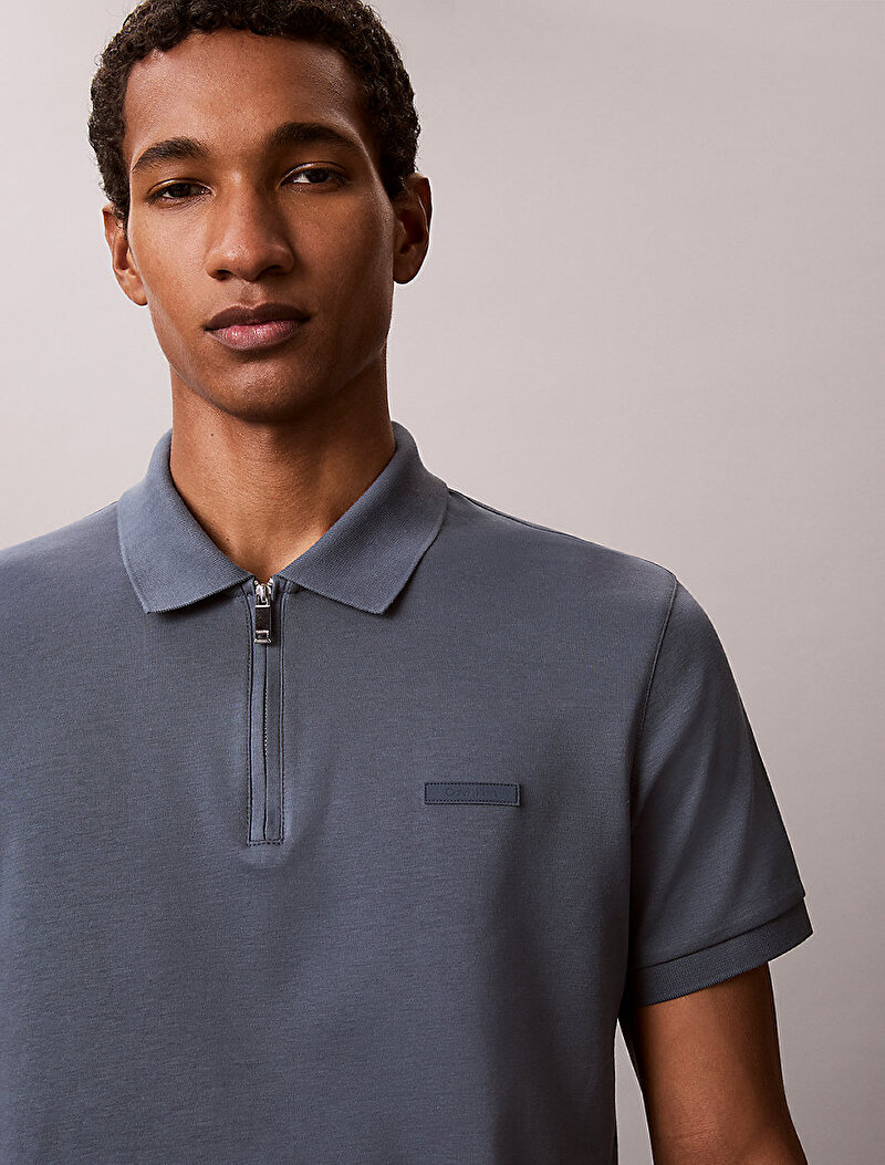 Calvin Klein Gri Renkli Erkek Slim Supima Zip Polo T-shirt