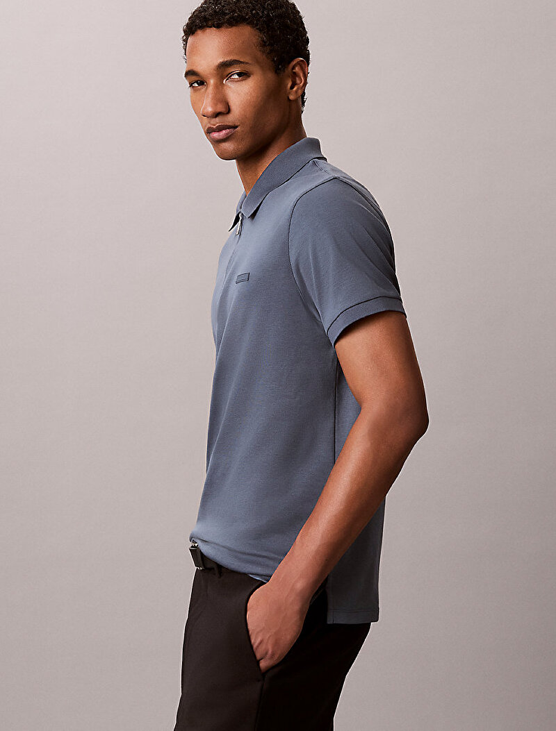 Calvin Klein Gri Renkli Erkek Slim Supima Zip Polo T-shirt