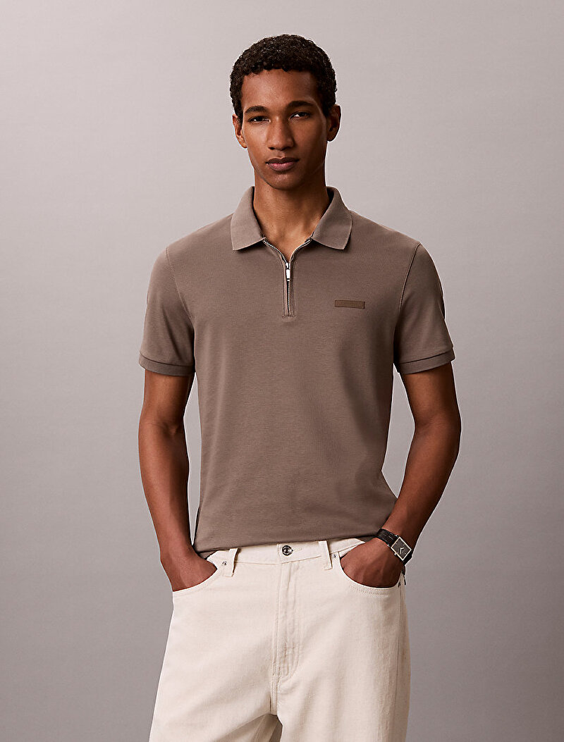 Calvin Klein Yeşil Renkli Erkek Slim Supima Zip Polo T-shirt