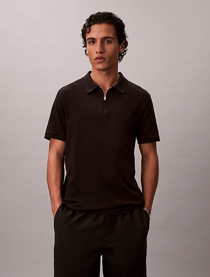 Calvin Klein Siyah Renkli Erkek Supima Zip Polo T-shirt