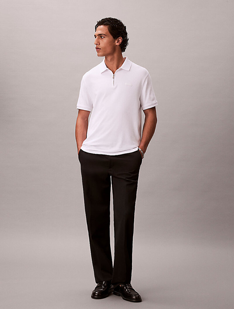 Calvin Klein Beyaz Renkli Erkek Supima Zip Polo T-shirt