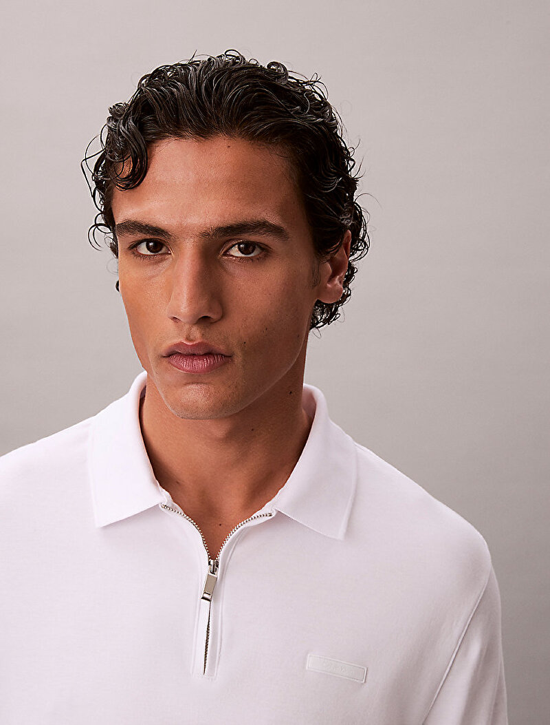 Calvin Klein Beyaz Renkli Erkek Supima Zip Polo T-shirt