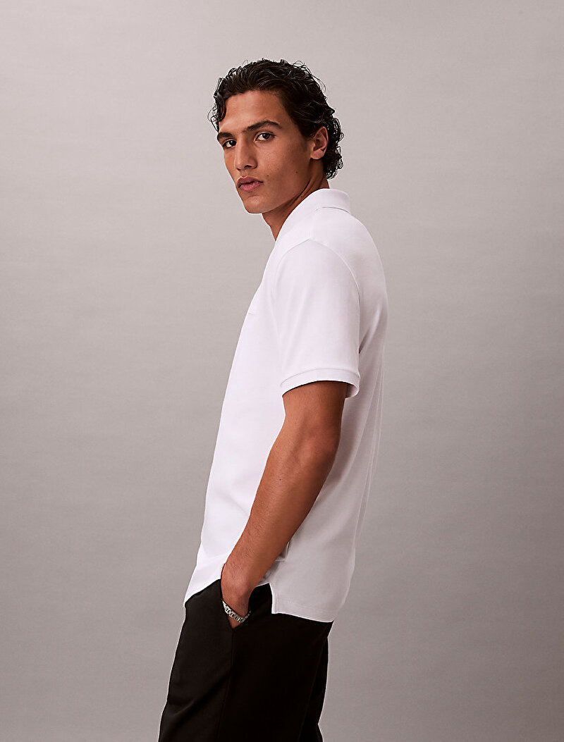 Calvin Klein Beyaz Renkli Erkek Supima Zip Polo T-shirt
