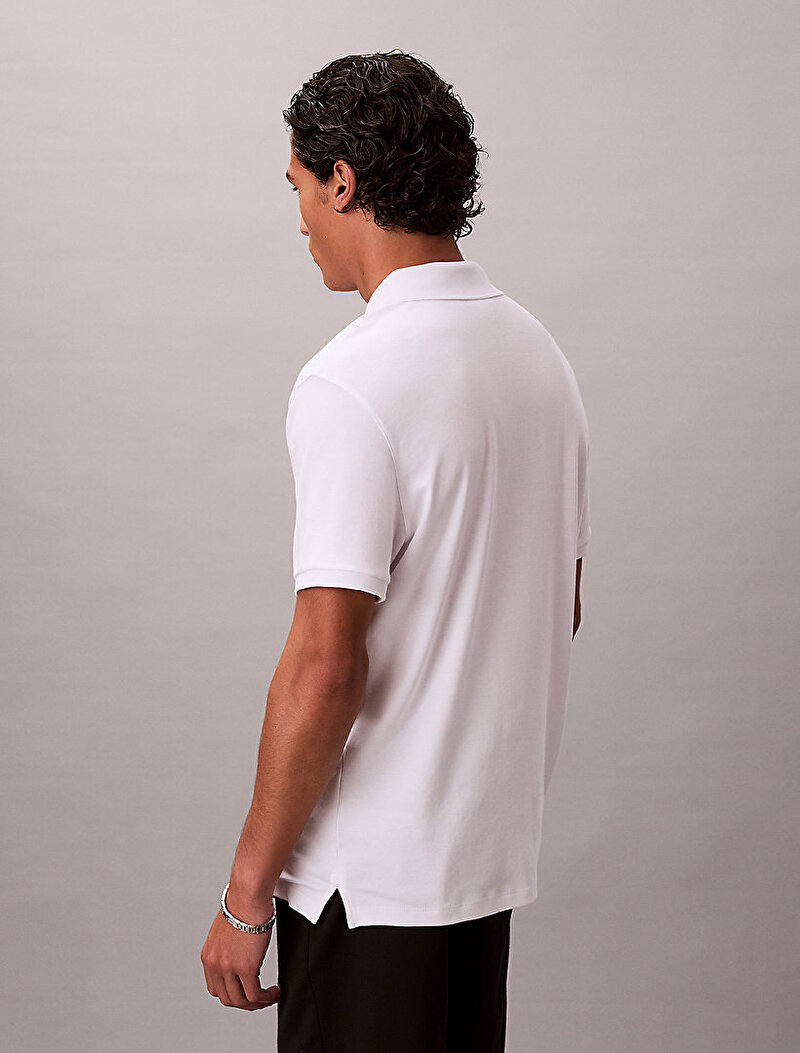 Calvin Klein Beyaz Renkli Erkek Supima Zip Polo T-shirt