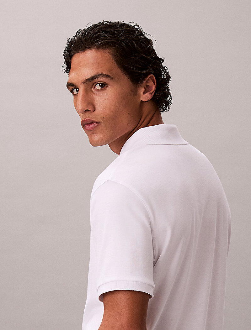 Calvin Klein Beyaz Renkli Erkek Supima Zip Polo T-shirt
