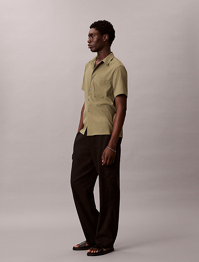 Calvin Klein Yeşil Renkli Erkek Solid Seersucker Gömlek