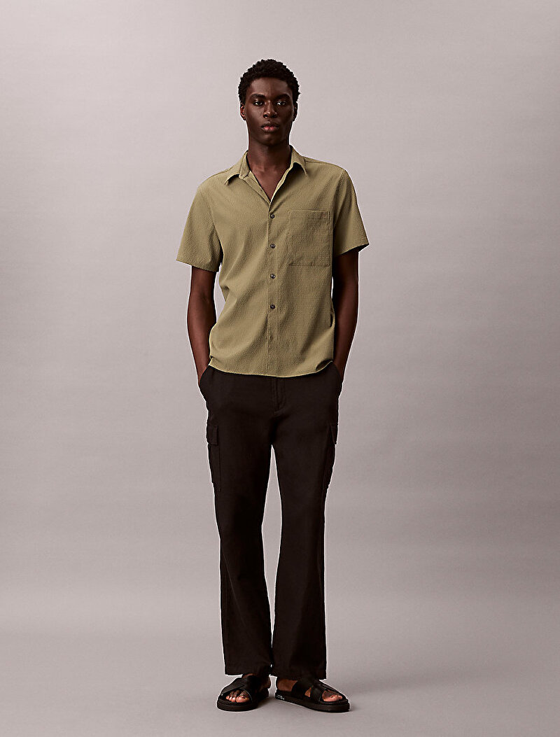 Calvin Klein Yeşil Renkli Erkek Solid Seersucker Gömlek