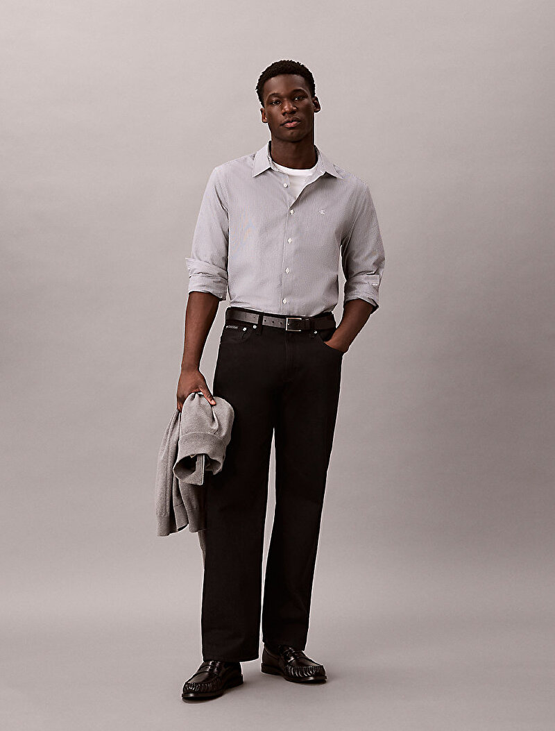 Calvin Klein Beyaz Renkli Erkek Stripe Seersucker Gömlek