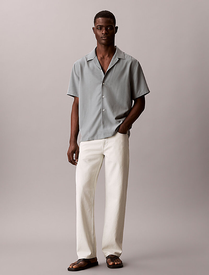 Calvin Klein Yeşil Renkli Erkek Camp Collar Drape Gömlek