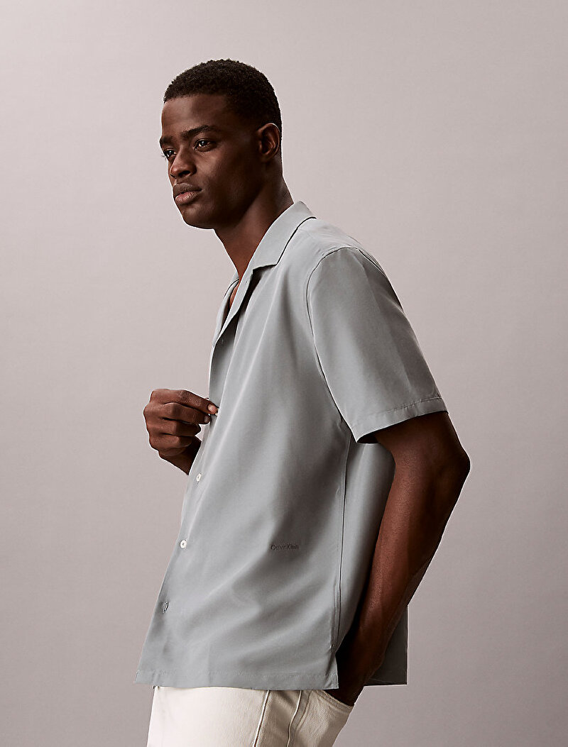 Calvin Klein Yeşil Renkli Erkek Camp Collar Drape Gömlek