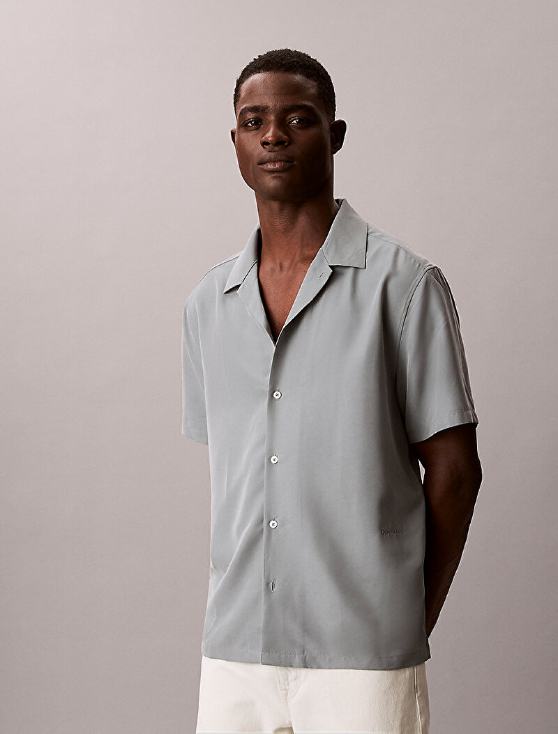 Calvin Klein Yeşil Renkli Erkek Camp Collar Drape Gömlek