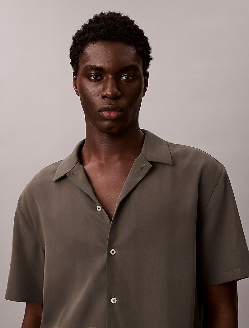 Calvin Klein Yeşil Renkli Erkek Camp Collar Drape Gömlek