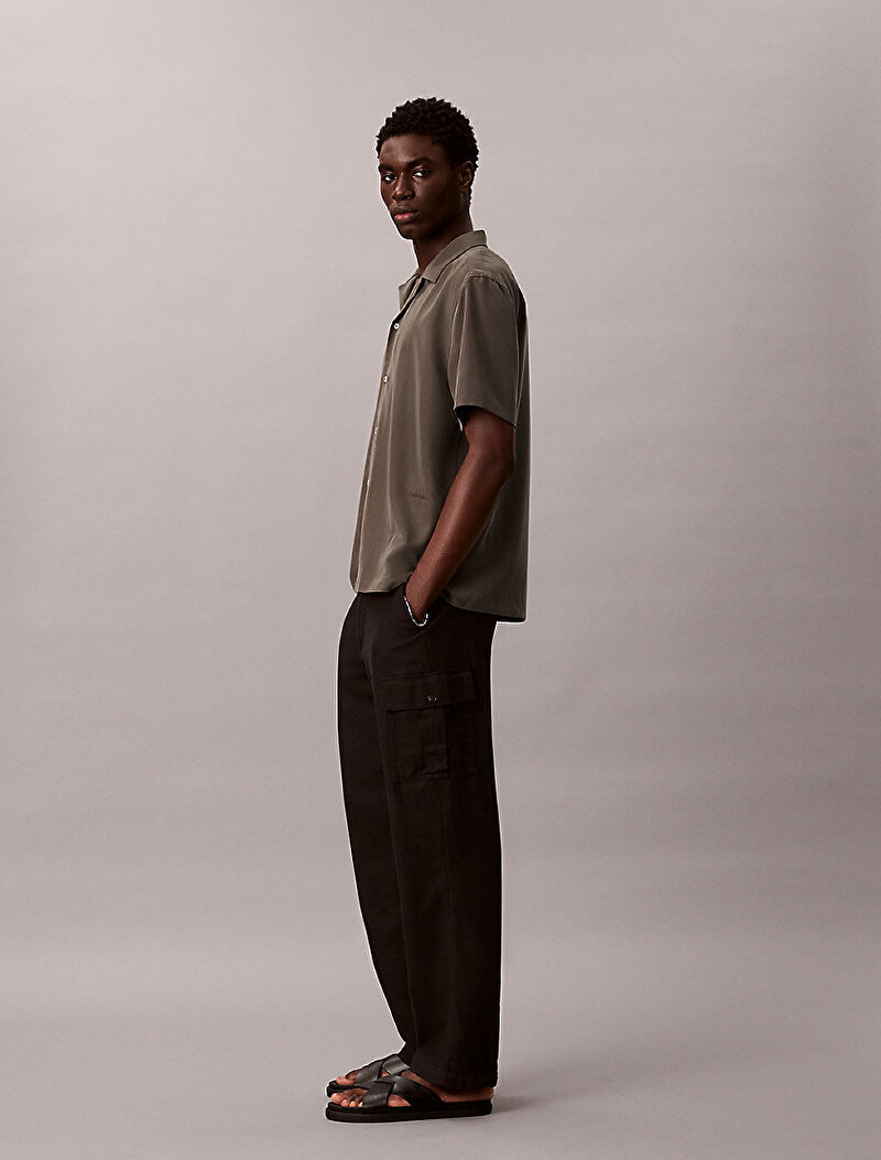 Calvin Klein Yeşil Renkli Erkek Camp Collar Drape Gömlek