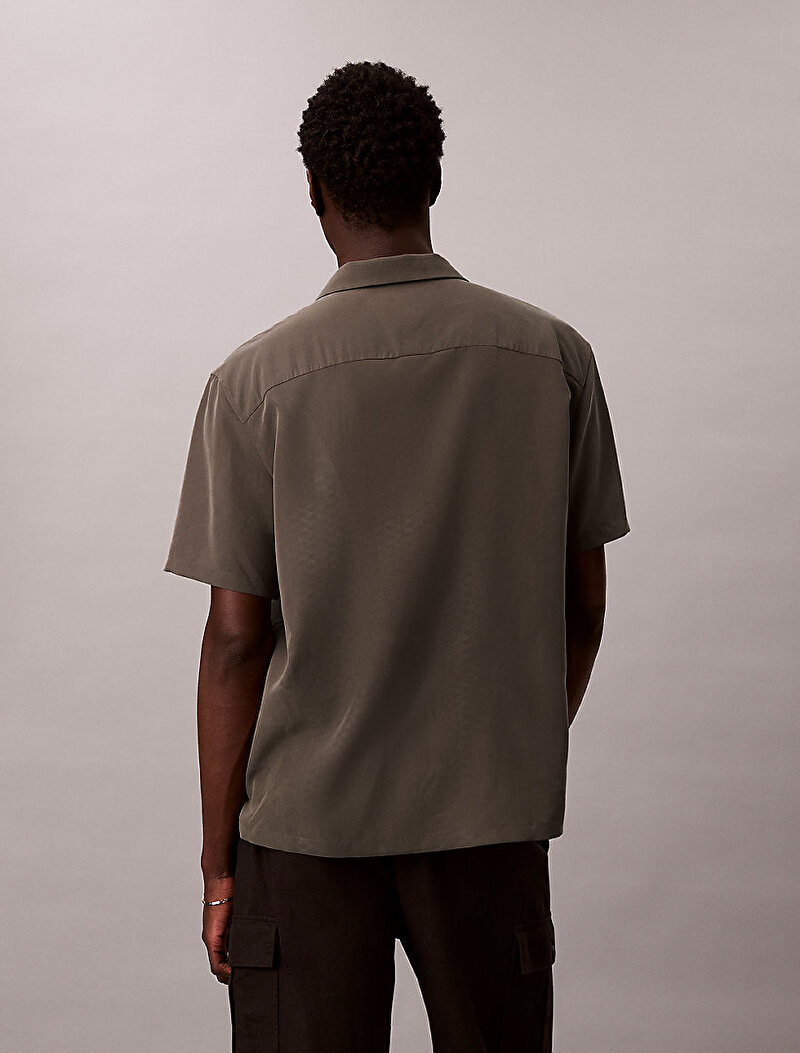 Calvin Klein Yeşil Renkli Erkek Camp Collar Drape Gömlek