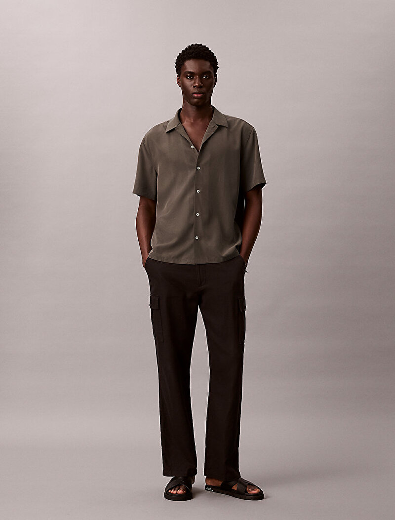 Calvin Klein Yeşil Renkli Erkek Camp Collar Drape Gömlek