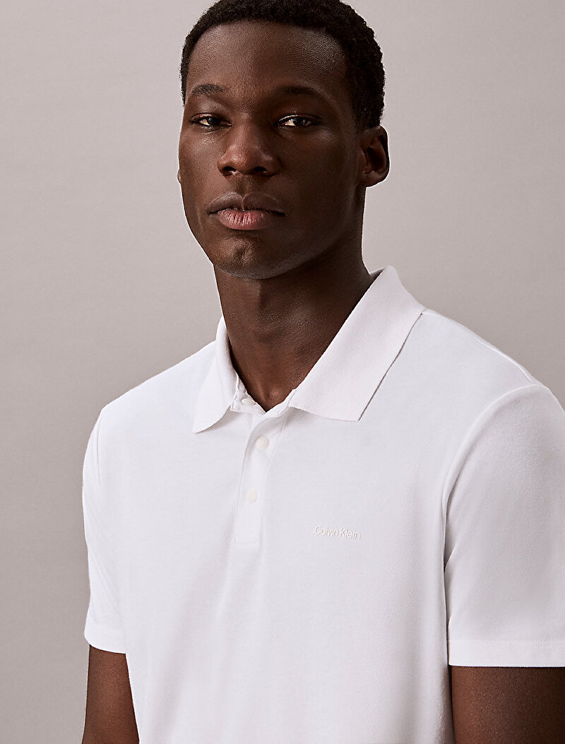 Calvin Klein Beyaz Renkli Erkek Tech Birdseye Polo T-shirt