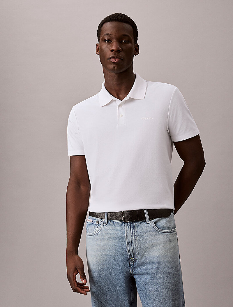 Calvin Klein Beyaz Renkli Erkek Tech Birdseye Polo T-shirt