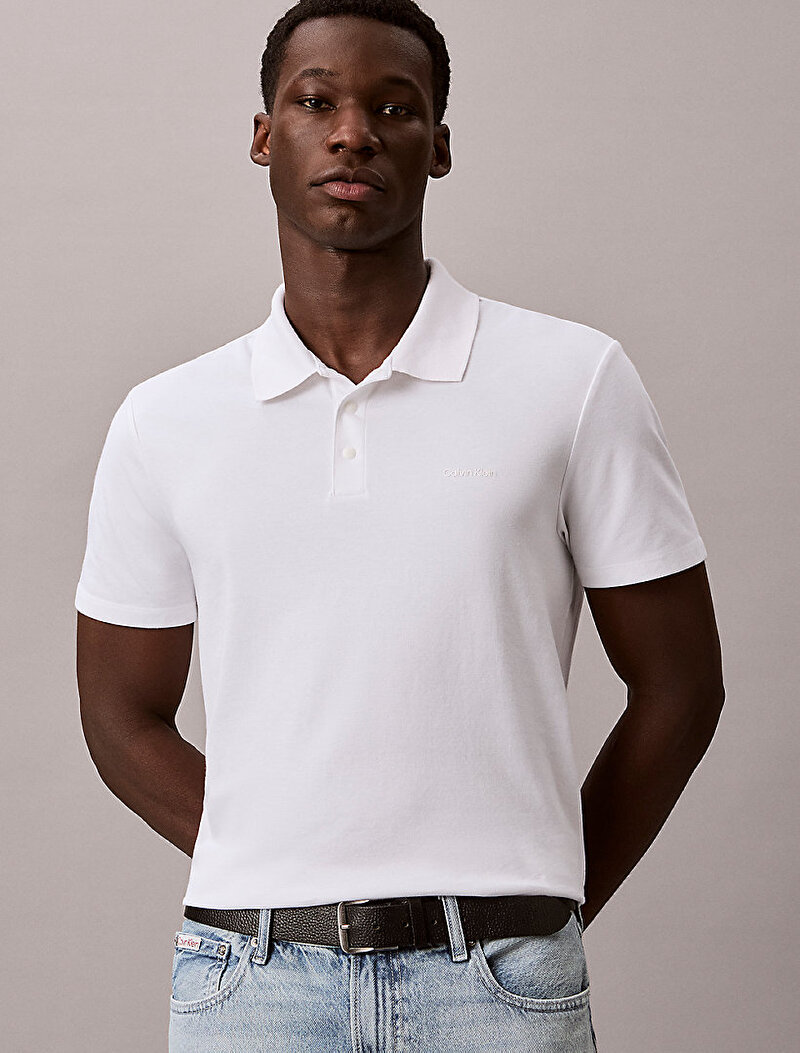 Calvin Klein Beyaz Renkli Erkek Tech Birdseye Polo T-shirt
