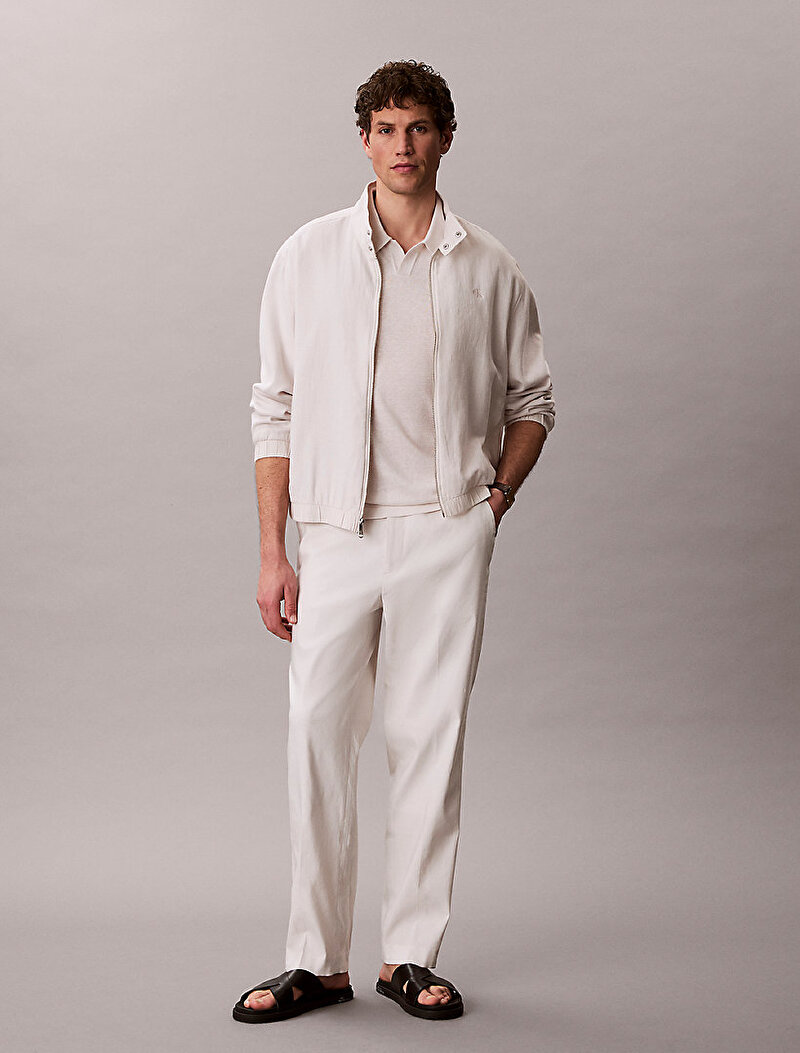 Calvin Klein Beyaz Renkli Erkek Tapered Linen Liyosel Pantolon