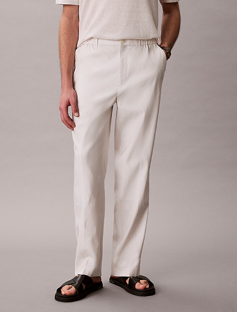 Calvin Klein Beyaz Renkli Erkek Tapered Linen Liyosel Pantolon