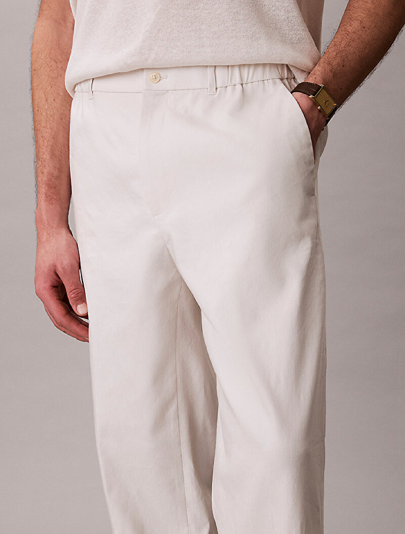 Calvin Klein Beyaz Renkli Erkek Tapered Linen Liyosel Pantolon
